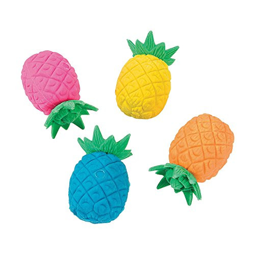 Fun Express - Bright Pineapple Eraser - Stationery - Pencil Accessories - Erasers - 24 Pieces
