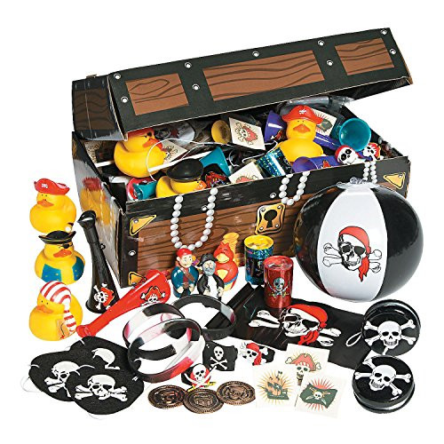 Fun Express Pirate Treasure Chest and Bulk Toy Assortment (100 Pieces)