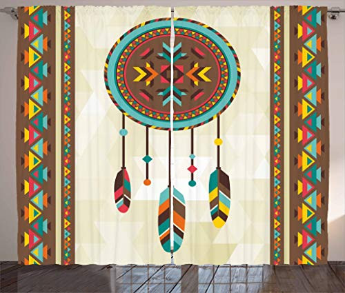 Lunarable Ethnic Curtains, Dream Catcher Illustration with Tribal Background Quills Native American Traditional, Living Room Bedroom Window Drapes 2 Panel Set, 108 W X 84 L Inches, Multicolor