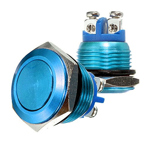 Frentaly Blue Waterproof Momentary Metal Push Button Switch 3A/250VAC 1NO SPST Industrial Car Switch with 2 Pins Suitable for 19mm Mounting Hole - Chrome ShellShell Metal Push Button Switch