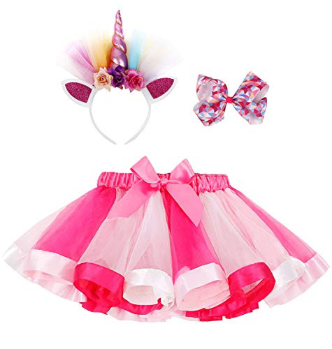 Simplicity Kids Tutu Rainbow Layered Tulle Tutu Skirt for Birthday Unicorn Headband Hair Bow