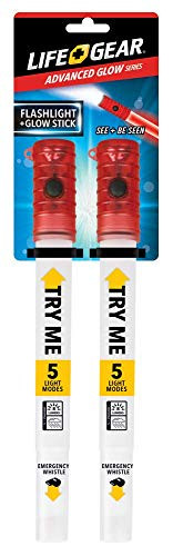 Life Gear 2PK LED Glow Stick with Flashlight, Emergency Whistle & Lanyard