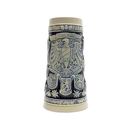Beer Stein Engraved Germany Coats of Arms Cobalt Blue Beer Mug by E.H.G. | 1.1 Liter