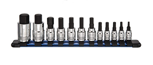 12pc Metric Hex Bit Socket Set | ARES 70108 | Chrome Vanadium Sockets with S2 Alloy Bits includes Aluminum Socket Organizer