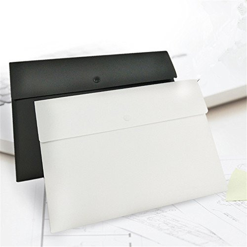 File Folder - 2 Pack Plastic Envelopes Poly Envelopes Poly Folders with Snap Button Closure Plastic Folders Premium Quality Document Folder A4 Size (Black&White)