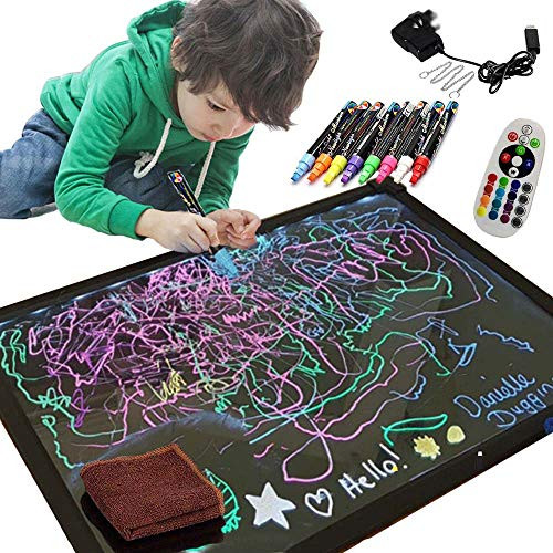 Yeahs Shop Art Glow LED Writing Board Electronic Writing Tablet Drawing Board Illuminated Erasable Neon Painting Sign Board Kids Doodle Board with Remote Control, 8 Highlighter