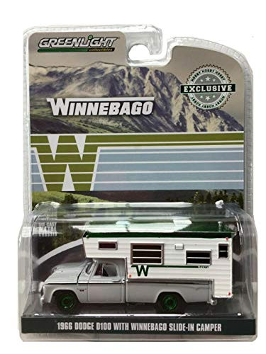 Greenlight Chase Green Machine 30022 1966 Dodge D-100 with Winnebago Slide-in Camper Hobby Exclusive 1:64 Scale