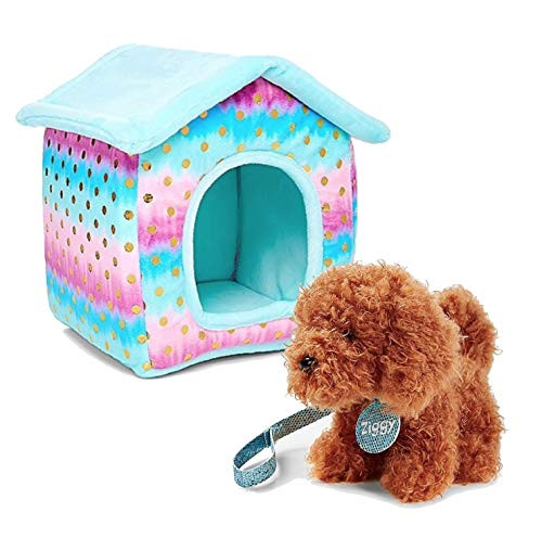 Justice Pet Shop Bundle of 2, Ombre Foil Dot Plush House and Dog Ziggy
