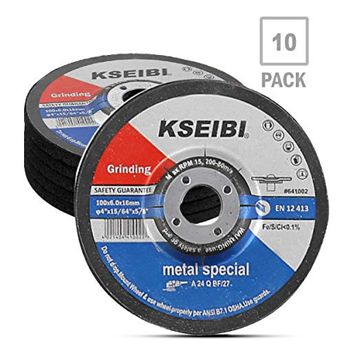 KSEIBI 651002 4-Inch by 1/4-Inch Metal Stainless Steel Inox Grinding Disc Depressed Center Grind Wheel, 5/8-Inch Arbor, 10-Pack