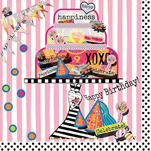 Paperproducts Design Birthday Happiness Pink Paper Beverage Cocktail Napkin, 5 by 5-Inch