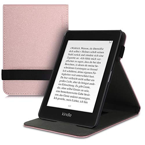 kwmobile Cover for Amazon Kindle Paperwhite (10. Gen - 2018) - PU Leather e-Reader Case with Built-in Hand Strap and Stand - Rose Gold
