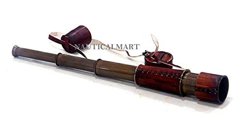 NauticalMart 20 Inch Ship Captain Brass Telescope with Spy Glass & Leather Case