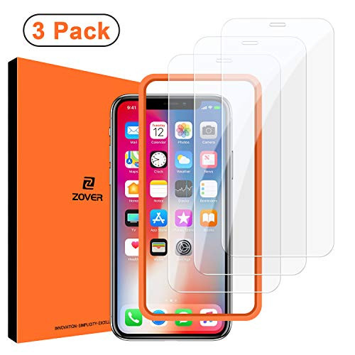 ZOVER Screen Protector Compatible with iPhone Xs iPhone X [3 Pack] Clear HD Tempered Glass Screen Protector Anti-Scratch Case Friendly [Installation Frame Included]