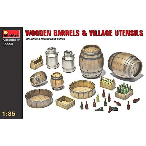 MiniArt 1:35 Scale Wooden Barrels & Village Utensils Plastic Model Kit