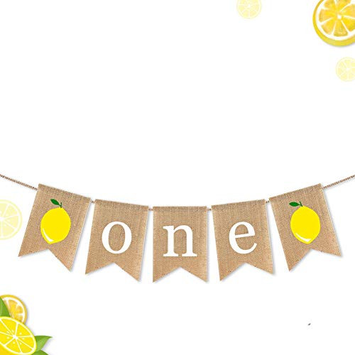 Cieovo Jute Burlap Lemon One Banner Summer Lemon Theme Boy Girl 1st Birthday Highchair Bunting Garland Decoration