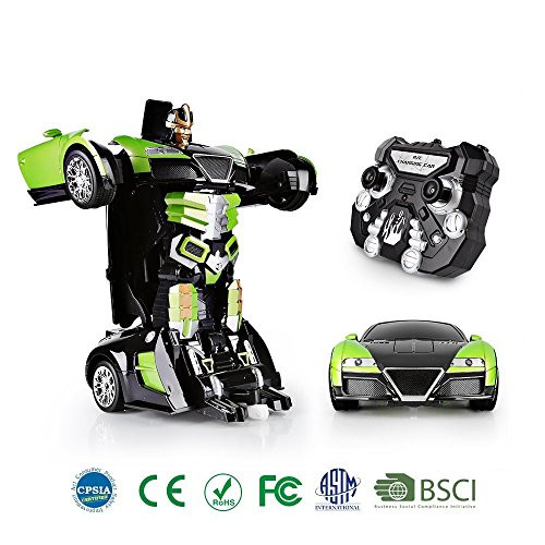 SainSmart Jr. Transformation Car Toy Bugatti Car Robot for Kids, RC Car One Button Transforms into Robot, Remote Control Transforming Robot (Green)
