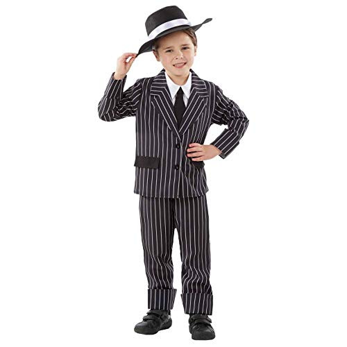 fun shack Boys Little Gangster Costume Kids Black Pinstripe Mafia 1920S Suit - Medium