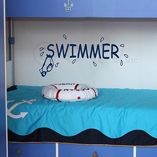 Swimmer Vinyl Lettering Wall Decal Sticker (12.5"H x 32"W, Navy)