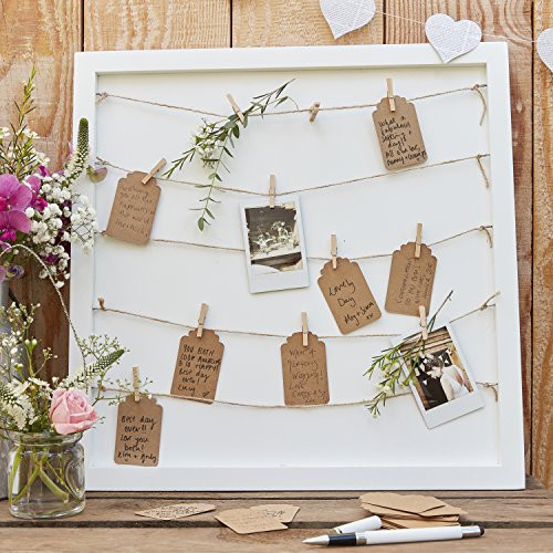 Ginger Ray Wooden Alternative Guestbook with Peg & String In White - Rustic Country