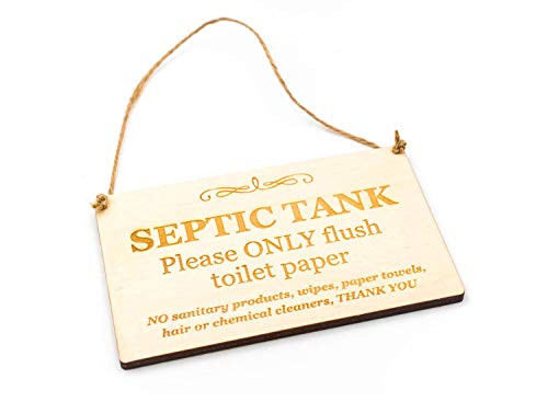 Stylish Wooden Engraved Septic Tank Sign Plaque Notice for Toilet, Bathroom, W.C, only Flush Toilet Paper