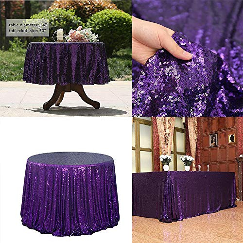 Rui ting Wholesale 50" Purple Round Sequin Tablecloth Sparkly Tablecloth Sequin Cake Tablecloth Sequin Overlays Wedding Table Cloth (50 inch Round Purple)