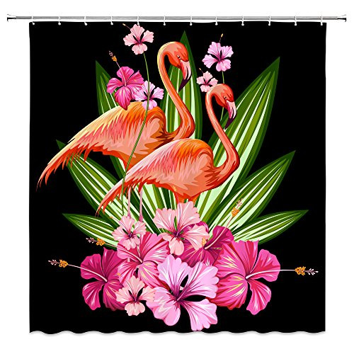 Feierman Flamingo Shower Curtain Tropical Decor Pink Flower Bathroom Curtain Decor Machine Washable Waterproof with Hooks 70x70Inches