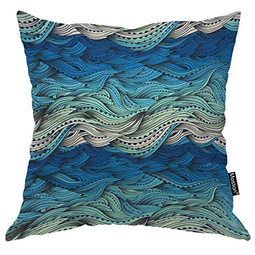 Moslion Wave Pillows Ocean Sea Water Gradient Blue Beach Waves Lines Stripes Throw Pillow Cover Decorative Pillow Case Square Cushion Accent Cotton Linen Home 18x18 Inch Moslion Wave Pillows Ocean Sea Water Gradient Blue Beach Waves Lines Stripes Throw Pillow Cover Decorative Pillow Case Square Cushion Accent Cotton Linen Home 18x18 Inch
