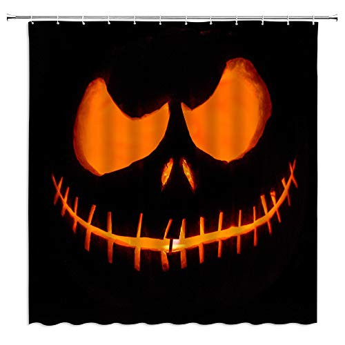 AMFD Halloween Shower Curtain Pumpkin Skull Light Zombie Minimalist Cool Orange Black Happy Festival Bathroom Curtains Decor Polyester Fabric Waterproof 70 x 70 Inches Include Hooks