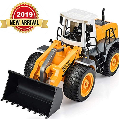 DOUBLE E RC Front Loader Bulldozer Remote Control Truck 8 Channel Construction Toys 2.4Ghz Radio Control with Simulated Lights and Sounds