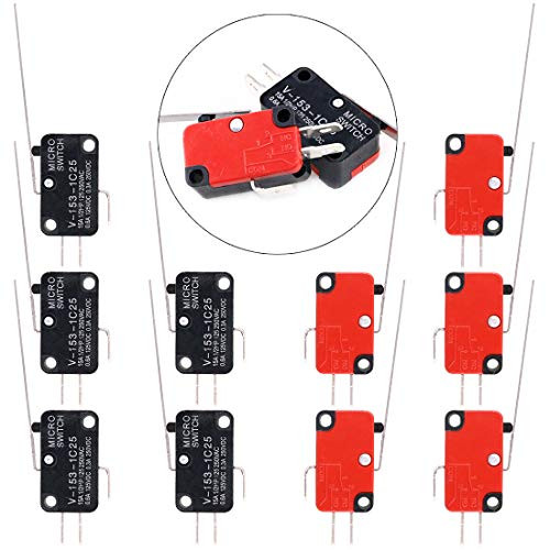 Swpeet 10Pcs V-153-1C25 Micro Limit Switch Long Hinge Roller Momentary Cherry Push Button SPDT Snap Action Perfect for Arduino, Appliance and Electronic Equipment