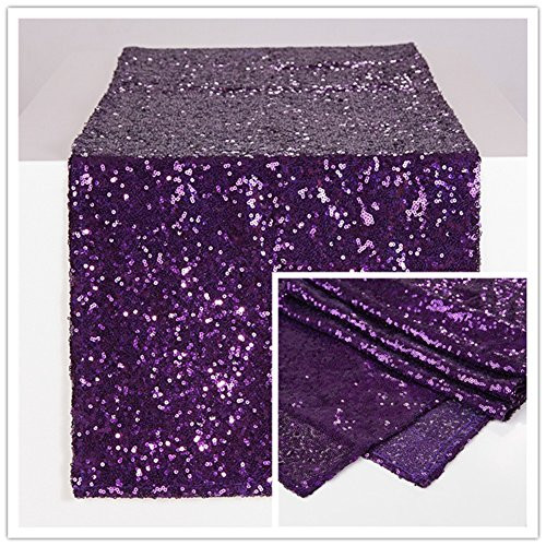 Zdada Sequin Table Runner Sparkly Metallic Sequin Runner for Wedding Party Dinner Reception-Purple 12"x72"