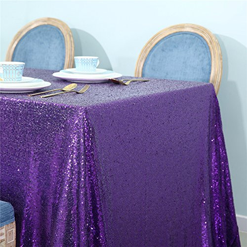 Zdada Purple Sparkly Tablecloth 70"x108" Wedding Rectangular Tablecloth Bridal Shower Sequin Tablecloth