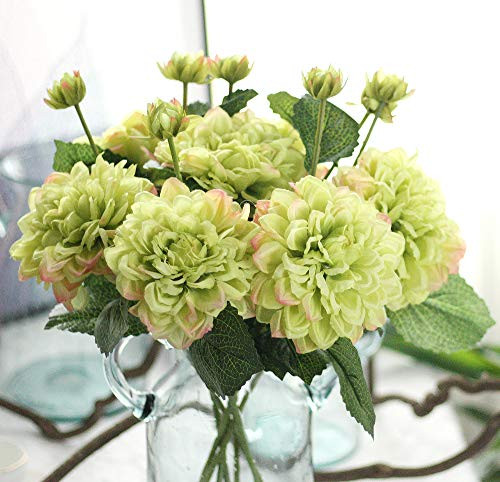 Furnily 5 Stems Artificial Flowers Blossom Dahlias Silk Flowers Bridal Bouquet for Wedding Party Home Decoration(Green)