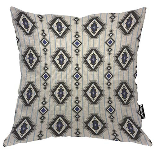 Moslion Aztec Tribal Throw Pillow Cover Decorative Tribal Design Black and White Geometric Pattern Square Pillow Case Cushion Cover for Home Car Decorative 18x18 Inch Cotton Linen