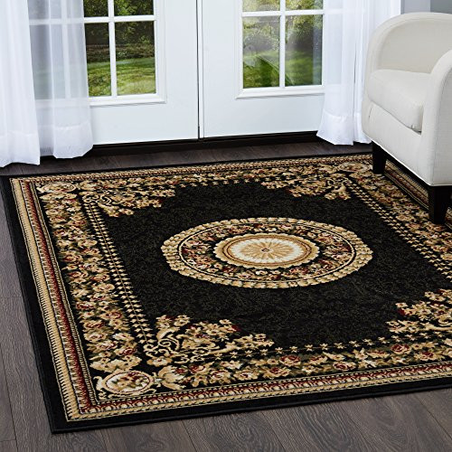 Home Dynamix Optimum Athens Area Rug 1'9" x7'2", Updated Oriental Medallion, Black/Beige