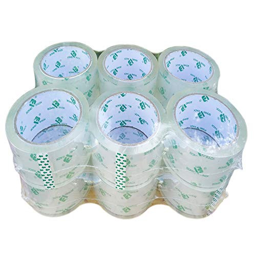 12 Rolls Crystal Clear Packing Tape Refill, Shipping Packaging Tape, 2 Mil 1.88 inch x 55 Yards for Carton Box Sealing, BOMEI PACK