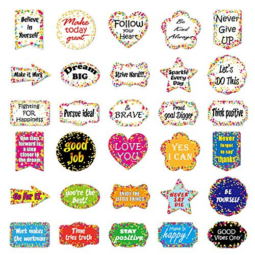 Soplus 150 Pieces Confetti Positive Sayings Accents Confetti Accents Removable Confetti Stickers for Classroom Bulletin Board Decoration, 30 Designs, 3.2 Inches