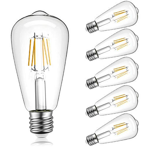 Rekabel Dimmable Edison LED Bulb Filament Light Bulb, 2700K Warm White 60W Incandescent Equivalent E26 Base Lamp for Restaurant Home Reading Room Office ?6 Pack?