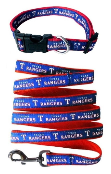 Texas Rangers Nylon Collar and Matching Leash for Pets (MLB Official by Pets First) Size Large
