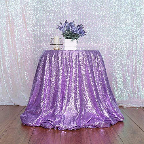 SoarDream Sequin Tablecloth 72 Inch Round Lavender Sequin Table Cover Birthday Party Decor