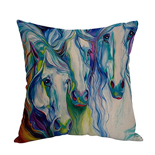 Moslion Watercolor Horse Pillow,Home Decorative Throw Pillow Cover Cotton Linen Cushion for Couch/Sofa/Bedroom/Livingroom/Kitchen/Car 18 x 18 inch Square Pillow case
