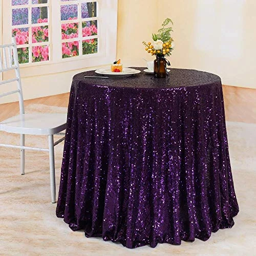 TRLYC Shiny Purple 108" Round Sequin Tablecloth Sequin Overlay for Wedding