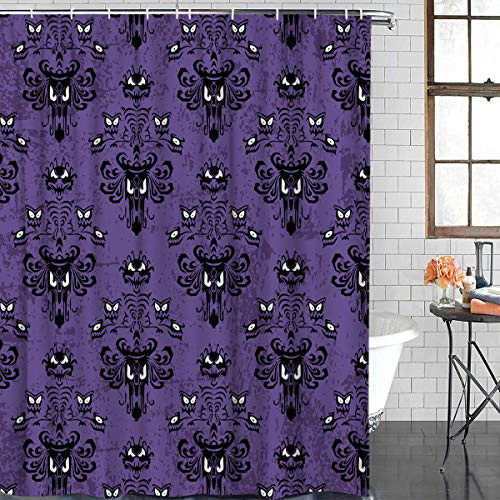 FAMILYDECOR Bathroom Shower Curtain - Halloween Decor Ghost Face Purple Pattern Shower Curtains Polyester Fabric Bath Curtain Waterproof Bathroom Curtain with Hooks, 72 X 72 Inch