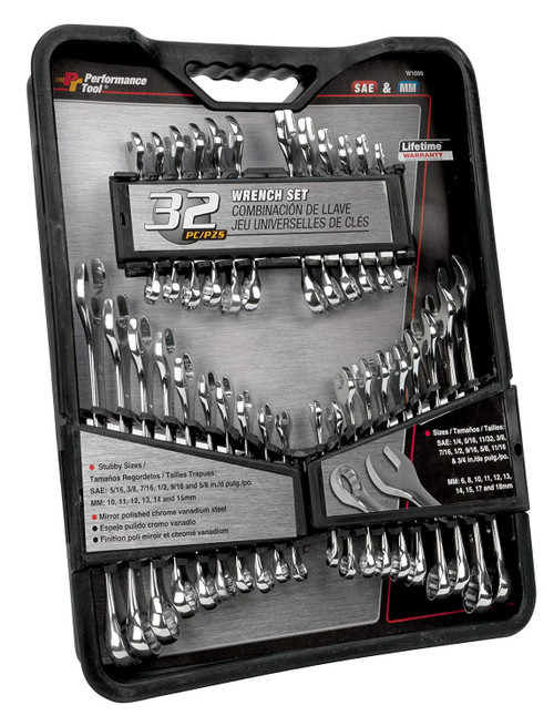 Performance Tool W1099 32-Piece SAE and Metric Combination Wrench Set
