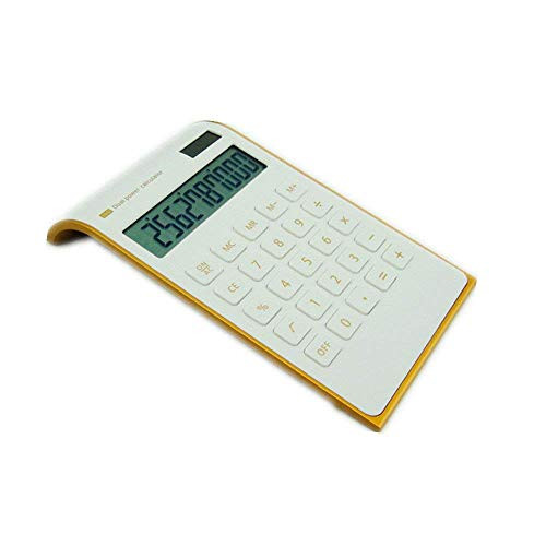 Solar Power Calculator Office/Home Electronics Dual Powered Desktop Calculator -10 Digits Tilted LCD Display Inclined Slim Elegant Design (Slim-White)