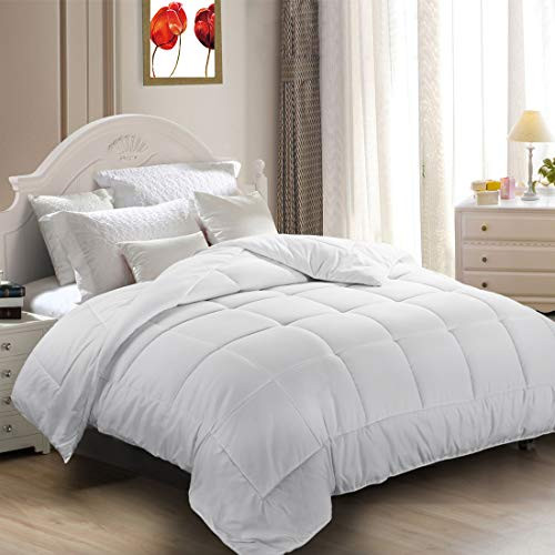 THLAND Twin Comforter Fluffy Soft Quilted Down Alternative Duvet Insert with Corner Tab for All Season, Reversible Hotel Collection, Warm Lightweight, White, 64 x 88 inches