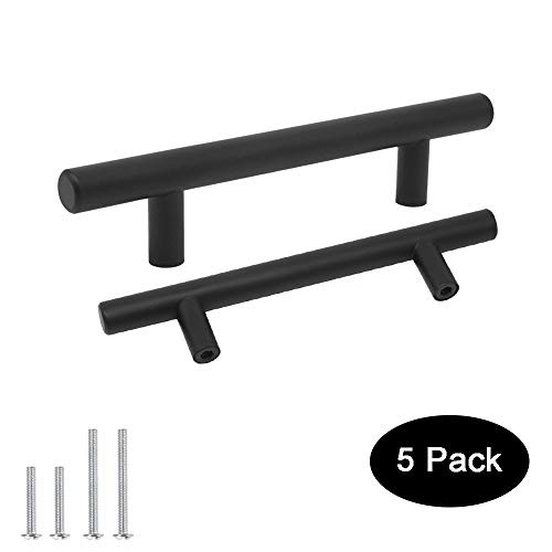 Probrico Cabinet Hardware Black Cabinet Pulls, 3-1/2 inch Hole Centers Drawer pulls, Stainless Steel Cabinet Handles of 5 Pack for Kitchen Furniture
