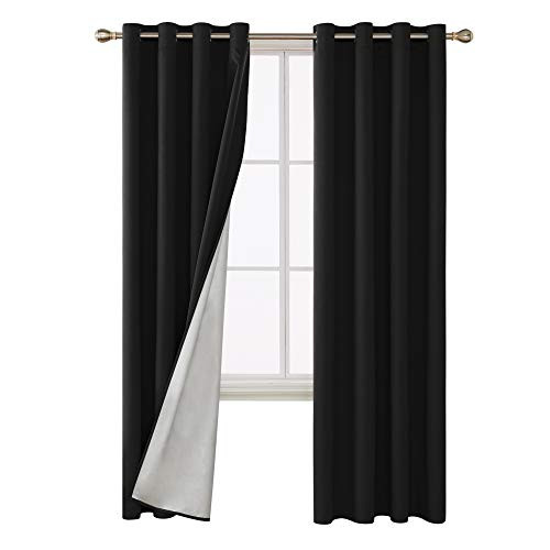 Deconovo Blackout Curtains with Silver Coated Silver Back Grommet Top Thermal Insulated Window Drapes for Living Room 52W x 95L Inch Black 2 Panels