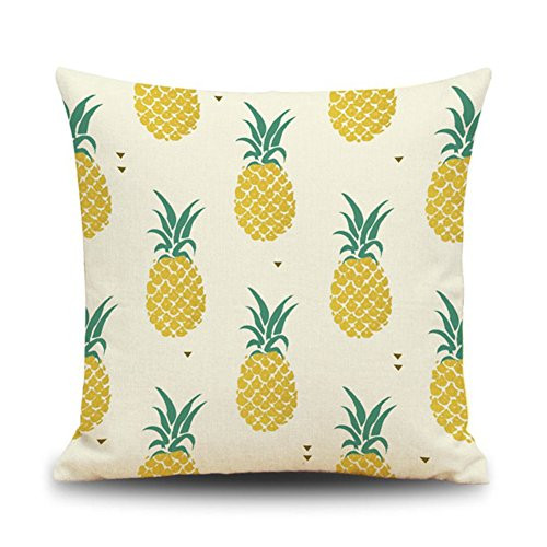 Aremazing Tropical Hawaiian Pineapple Cotton Linen Home Decor Pillowcase Throw Pillow Cushion Cover 18 x 18 Inches (Yellow Pineapple)