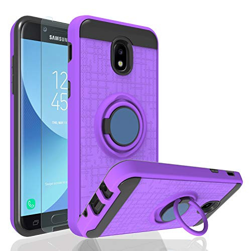 Galaxy J3 2018/J3 Eclipse 2/J3 Express Prime/J3 Prime 2/Amp Prime 3/ J3 Orbit/J3 Achieve Case with HD Screen Protector,Ayoo 360 Degree Rotating Ring Magnetic Stand for Samsung J3 Emerge 2018-ZK Purple